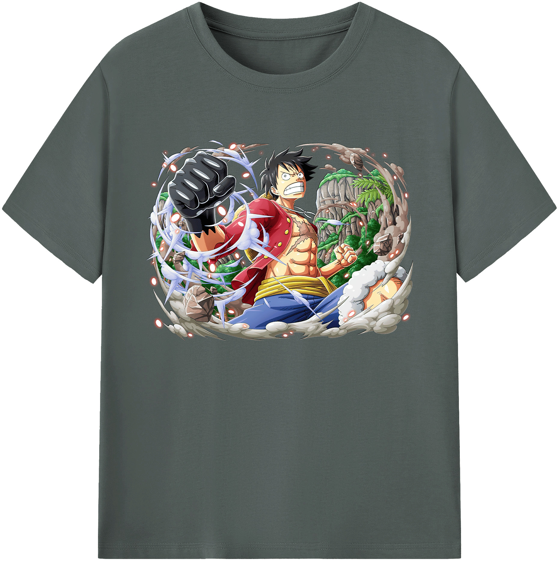 ワンピース モンキー・D・ルフィ ONE PIECE Monkey D. Luffy 綿100％ メンズ半袖Tシャツ｜肌触りやわらか＆通気性